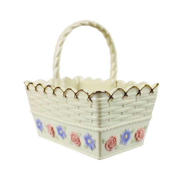Lenox Spring Garden Woven Porcelain Handled Basket Gold Trim Cottagecore Kitsch - Picture 5 of 9